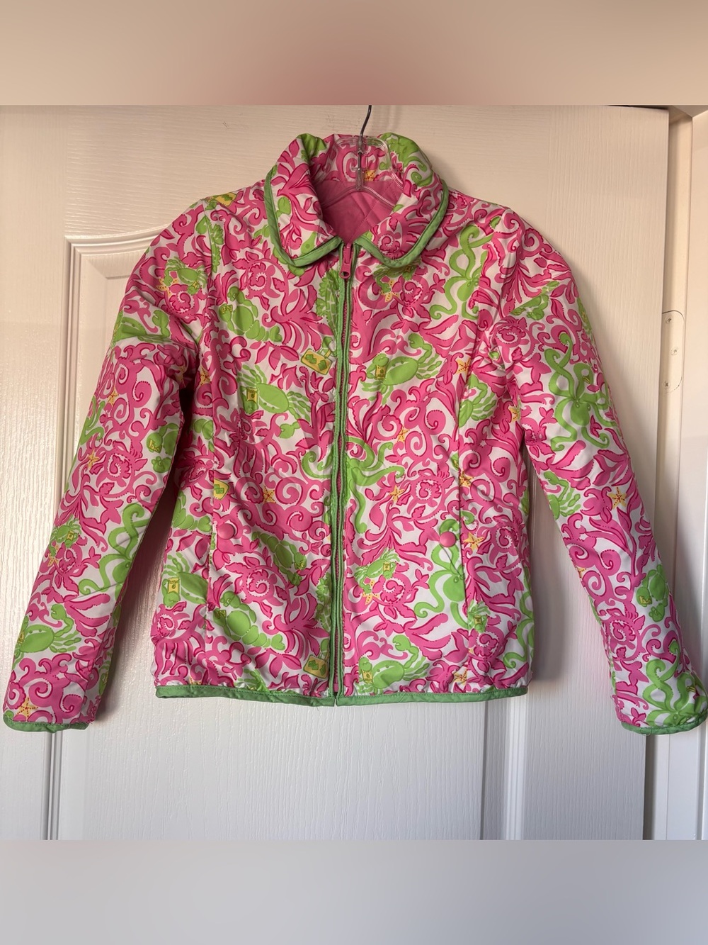 Lilly Pulitzer Reversible Puffer Jacket youth girl Size 8 pink octopus crab